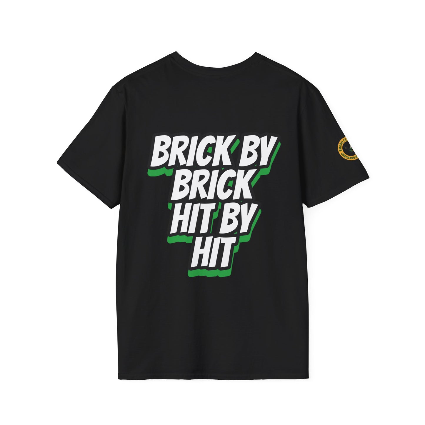 BRICK BY BRICK, HIT BY HIT — GreenandSEEN — Gildan 64000 Softstyle Tee — Dark