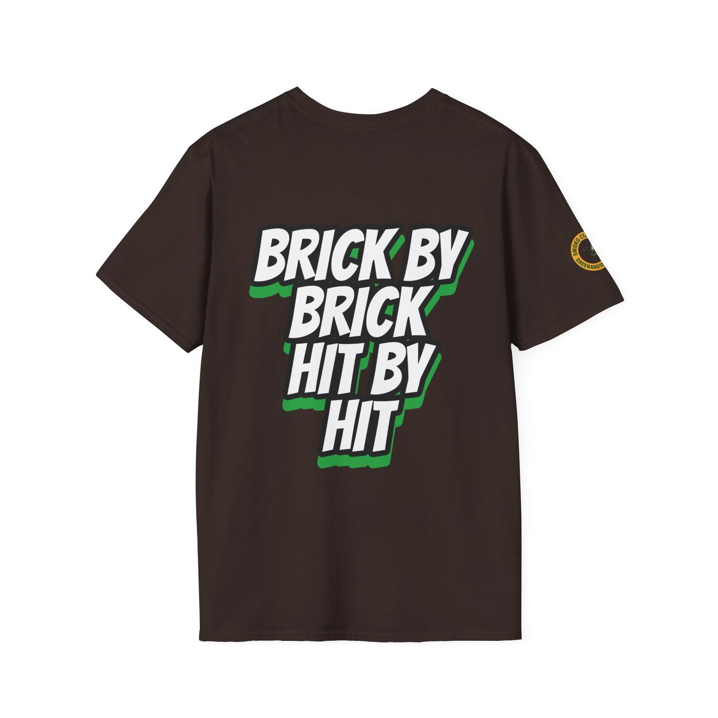 BRICK BY BRICK, HIT BY HIT — GreenandSEEN — Gildan 64000 Softstyle Tee — Dark