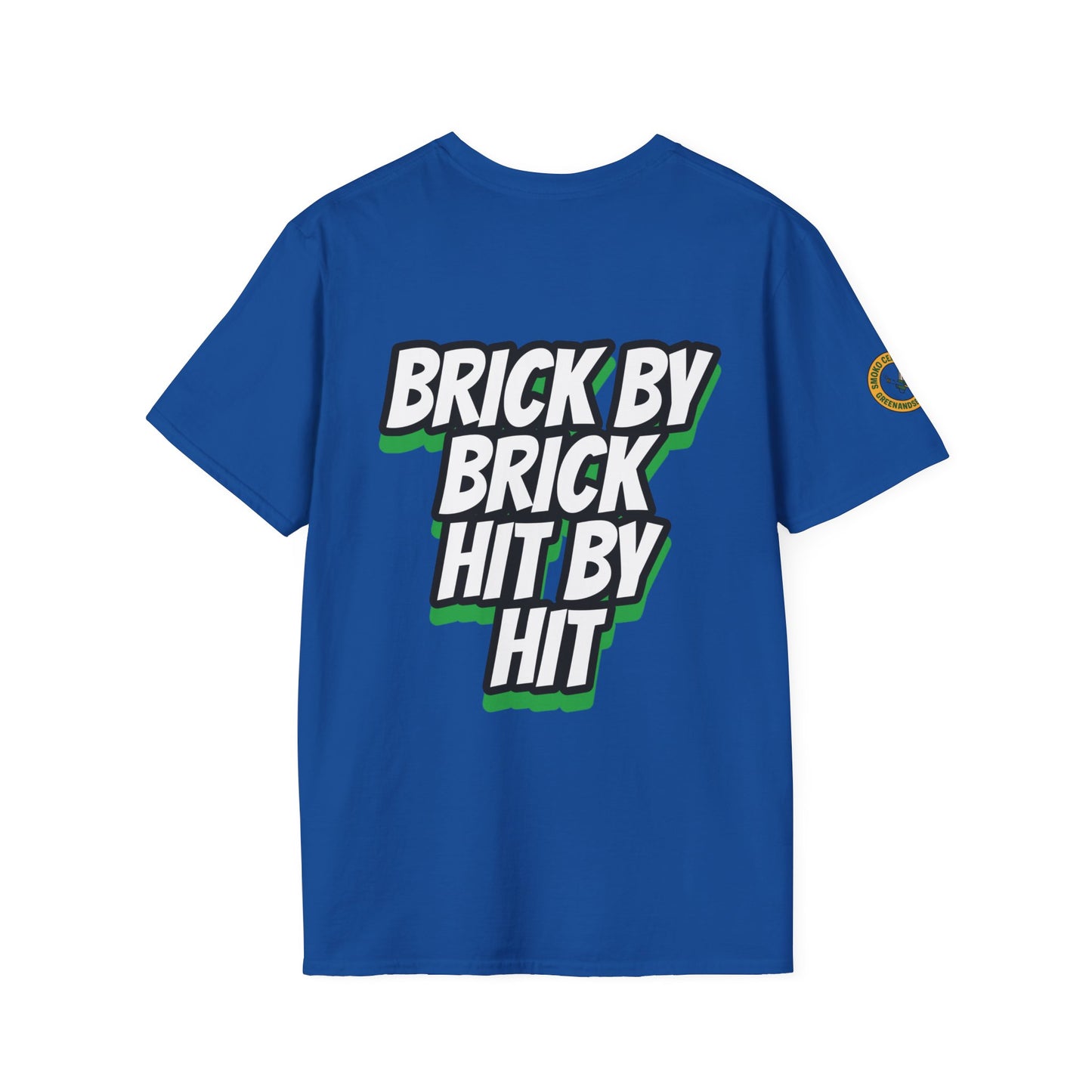 BRICK BY BRICK, HIT BY HIT — GreenandSEEN — Gildan 64000 Softstyle Tee — Dark