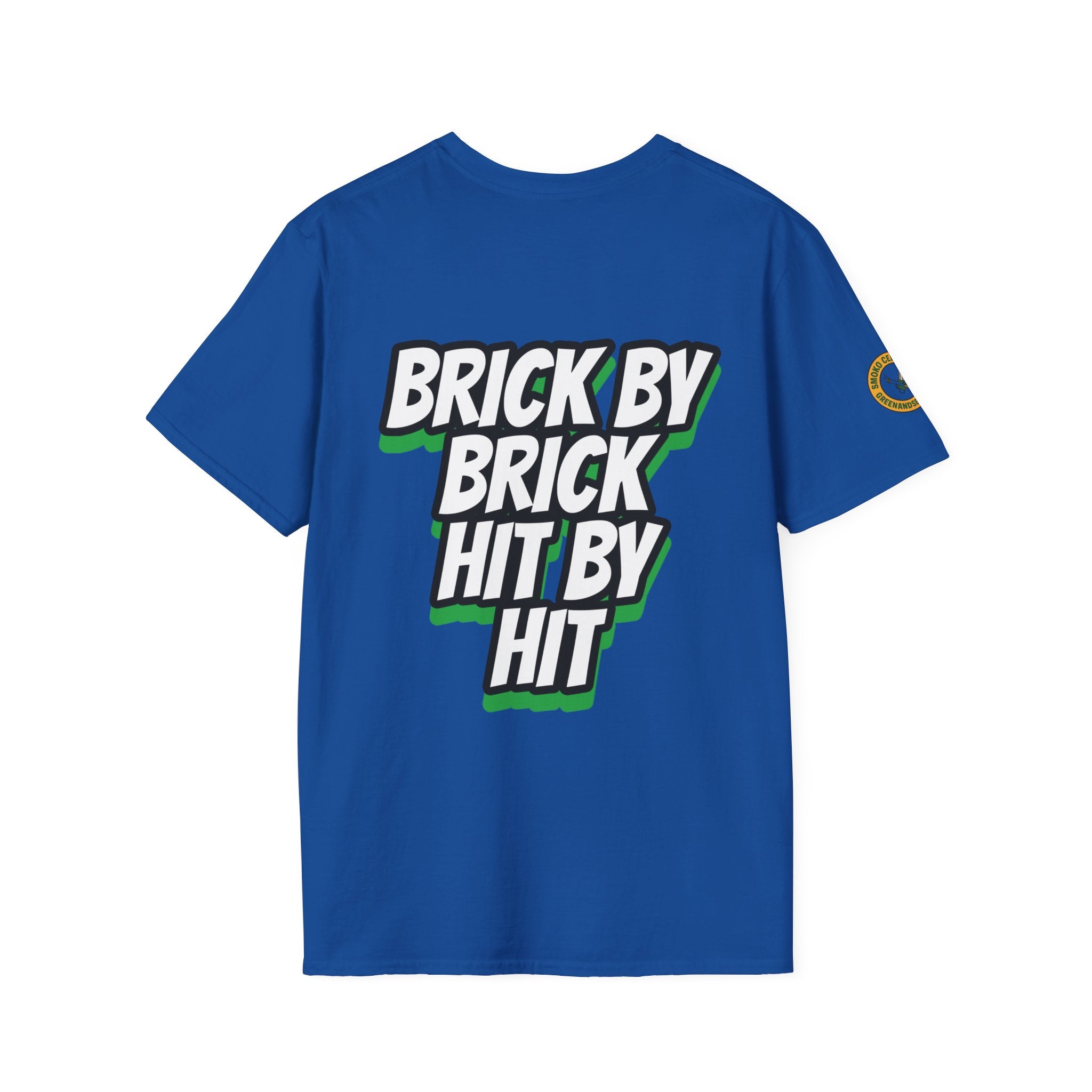 BRICK BY BRICK, HIT BY HIT — GreenandSEEN — Gildan 64000 Softstyle Tee — Dark
